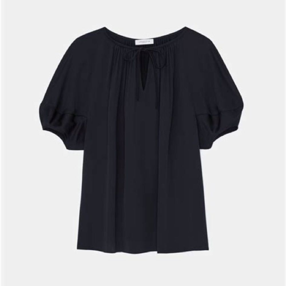 Lafayette 148 NY Pleat Neck Blouse Navy 2X NWT